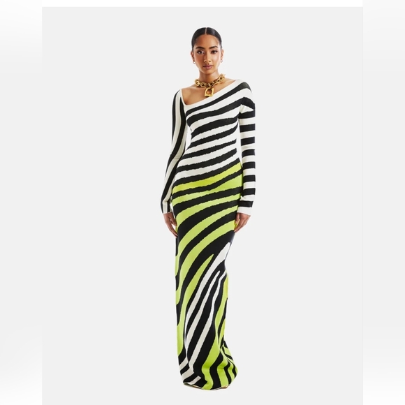 Hanifa Dresses & Skirts - Hanifa Nina Dress Black, White, and Green Striped Long Sleeve Dress 2X